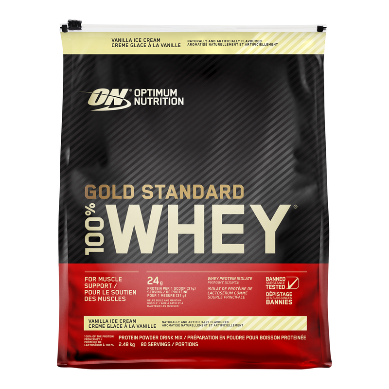 Optimum Nutrition GOLD STANDARD 100% Whey Protein Powder, Vanilla Ice Cream, 2.48 kg