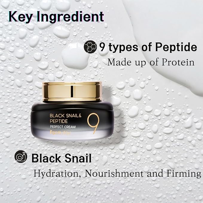 Farm Stay Black Snail and Peptide 9 Perfect Cream - Anti Aging Cream with Peptide Formula - Fights Wrinkles and FIne Lines - Brightens Skin - 55 ml