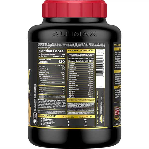 Allmax Gold AllWhey Chocolate Peanut Butter nutrition panel