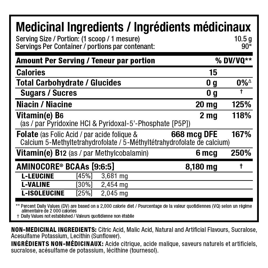 Allmax Aminocore BCAA 90 Servings Nutrition Panel