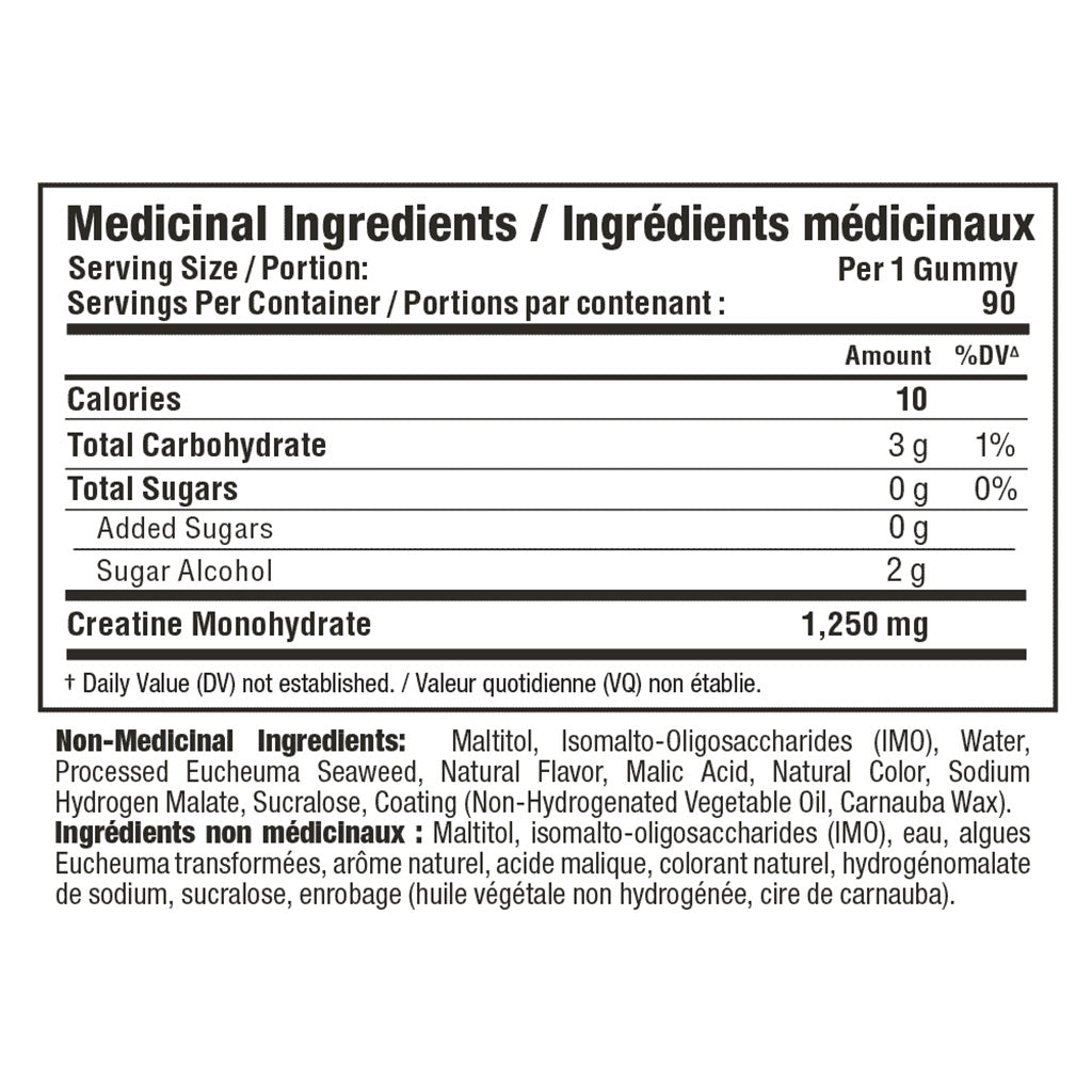 Allmax Creatine Gummies, 90 Gummies Nutrition Panel