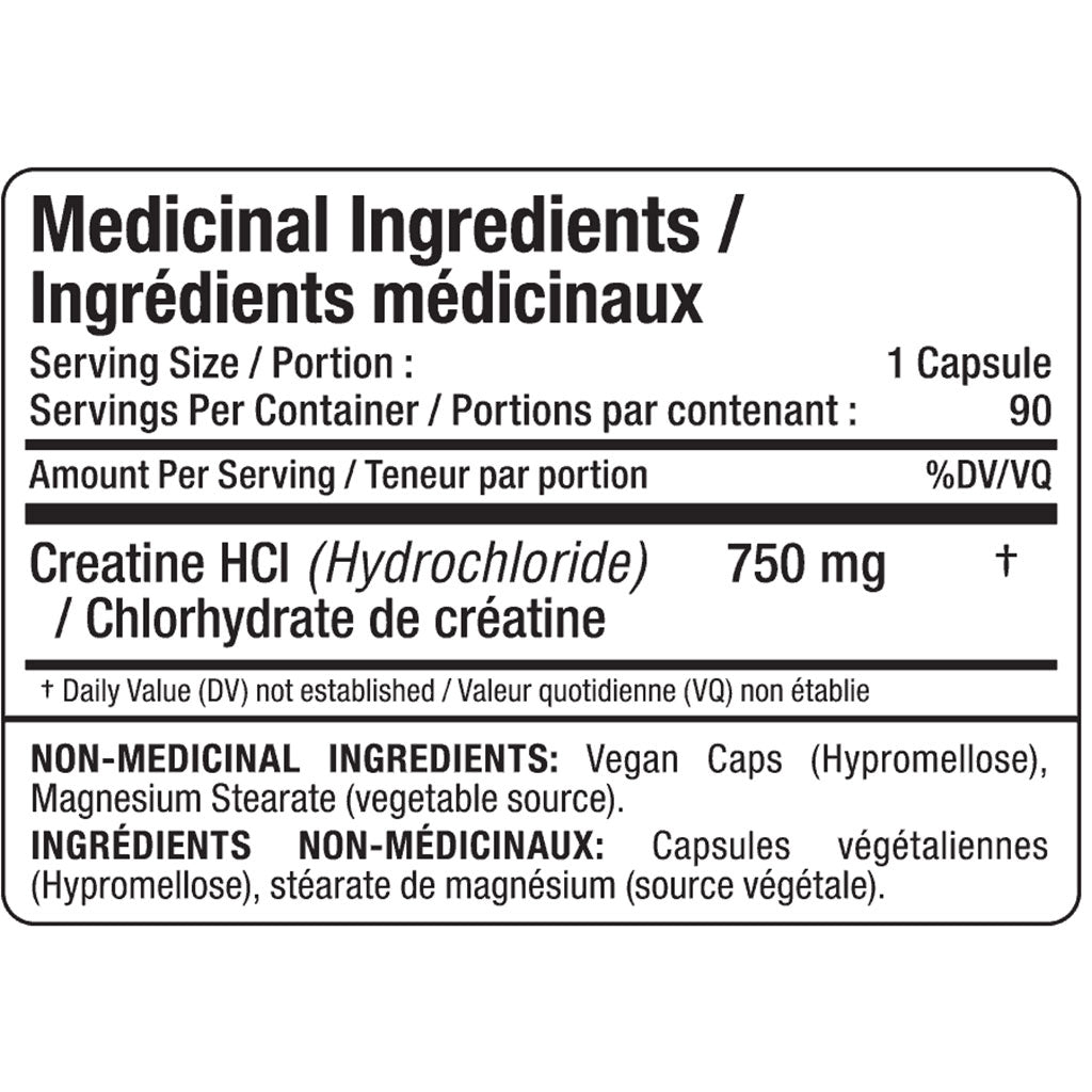 Allmax Creatine HCL, 90 VCaps Nutrition Panel