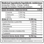 Allmax EAA 320g, 30 Servings Nutritional Panel