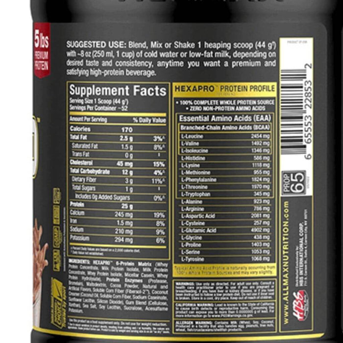Allmax HEXAPRO nutrition panel