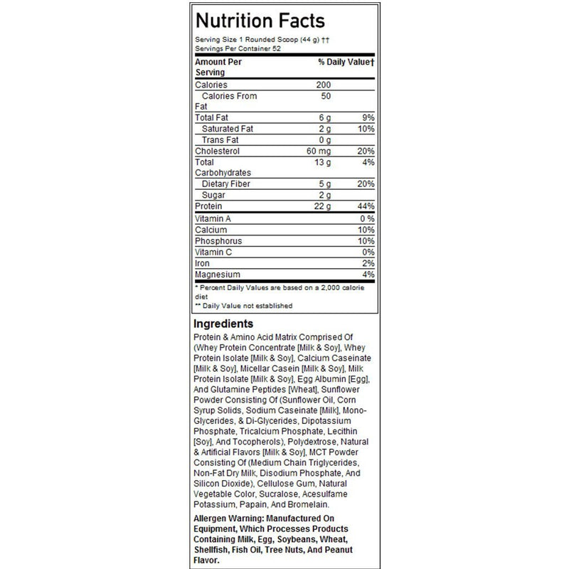 BSN Syntha-6 nutrition panel