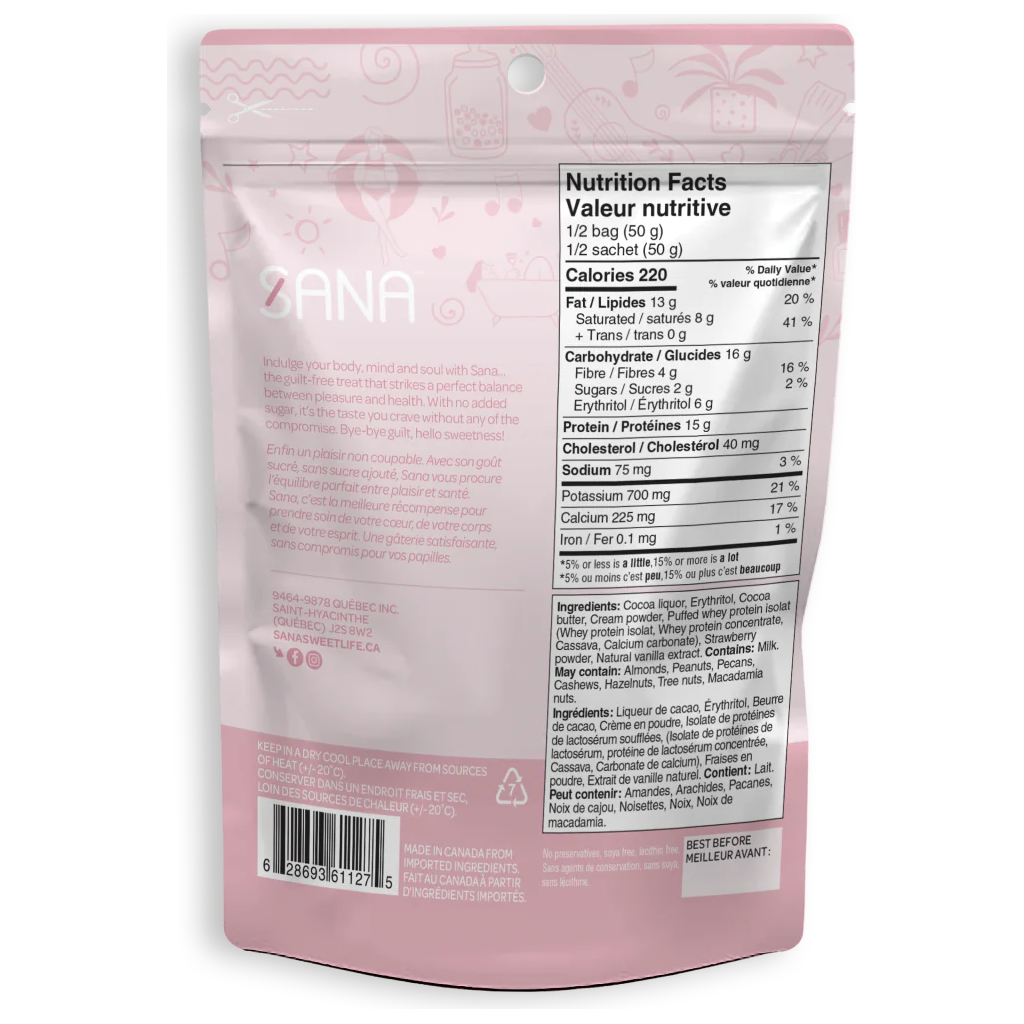 Sana Protein Bites Neapolitan nutrition panel