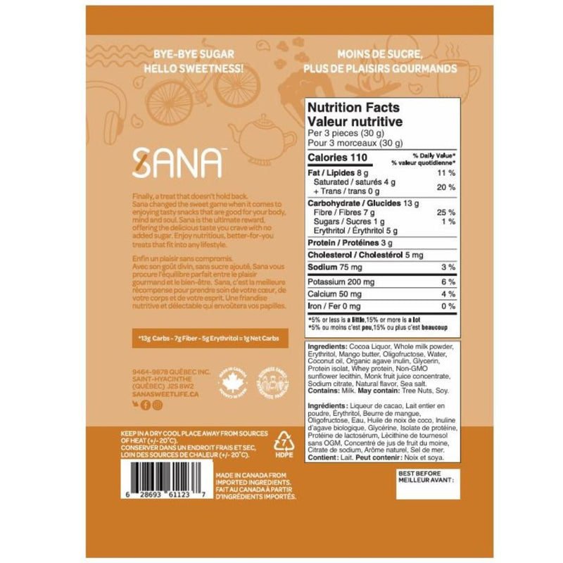 Sana Caramel Milk Chocolatey nutrition panel