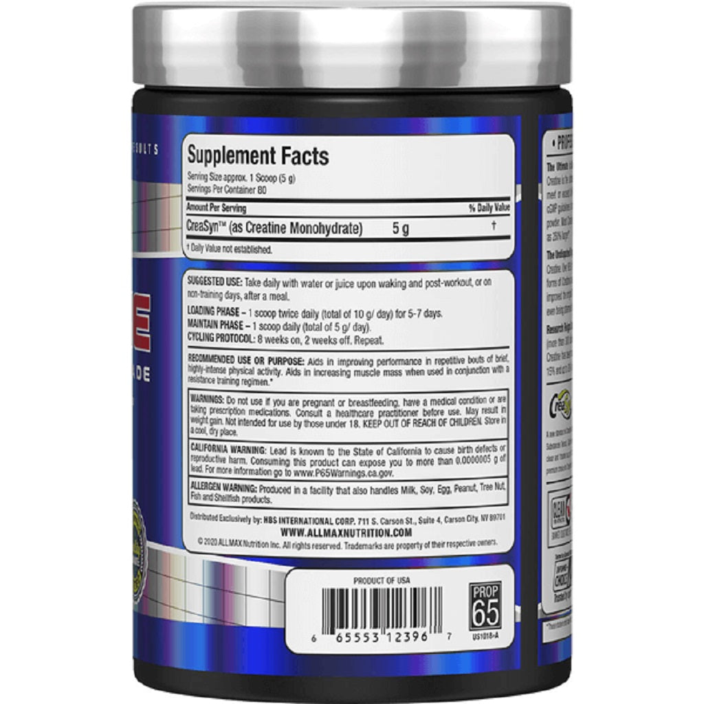 Allmax Creatine Monohydrate, 400g Nutritional Panel