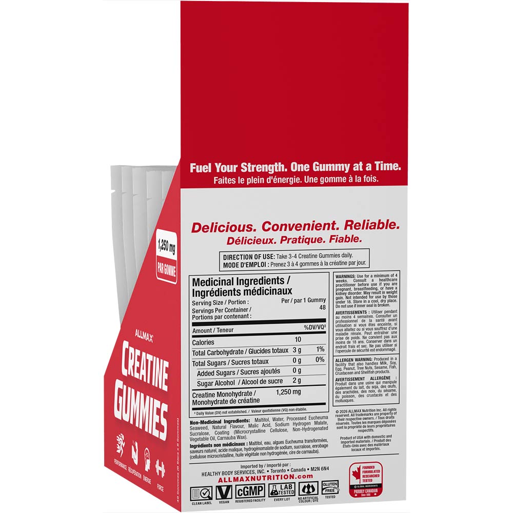 Allmax Creatine Gummies Tray Nutrition Panel